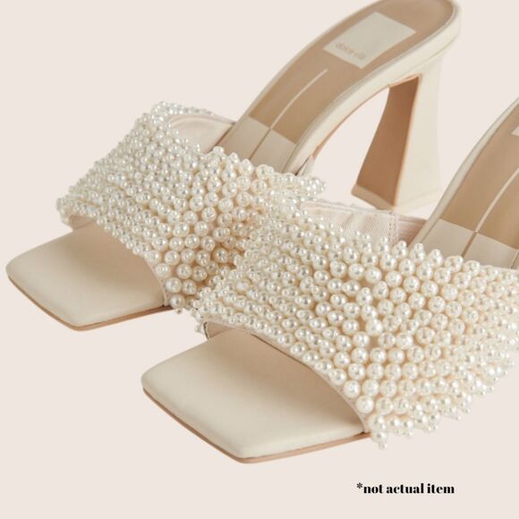 🤍 ANTHRO DOLCE VITA NANDY PEARL EMBELLISHED SLIDE MULE SANDALS HEELS SZ 6 - Picture 4 of 9